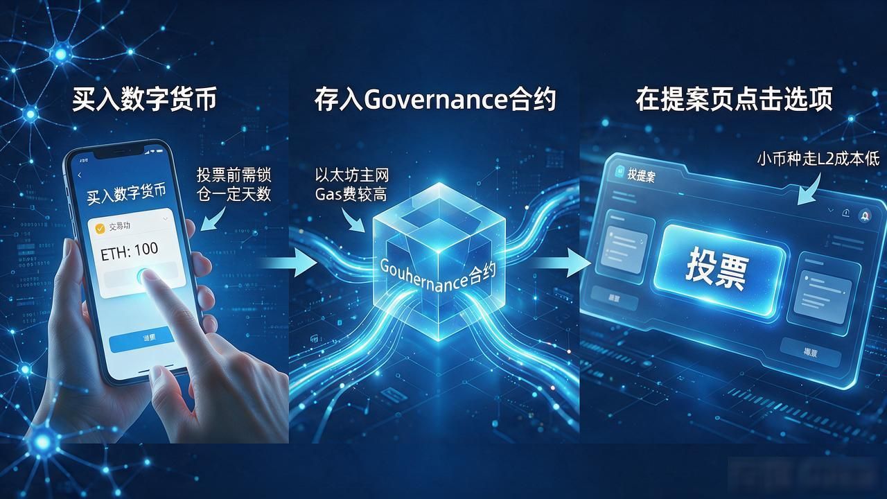 持币即持权DAO治理投票权重_链上投票操作锁仓与Gas费成本_投票数字货币怎么投